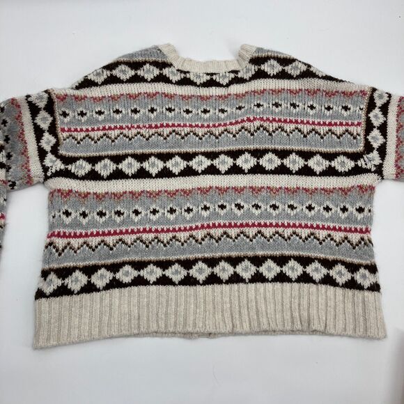 American Eagle Oversized Cropped Knit Fair Isle Cardigan Sweater, sz S cabincore - Picture 5 of 8